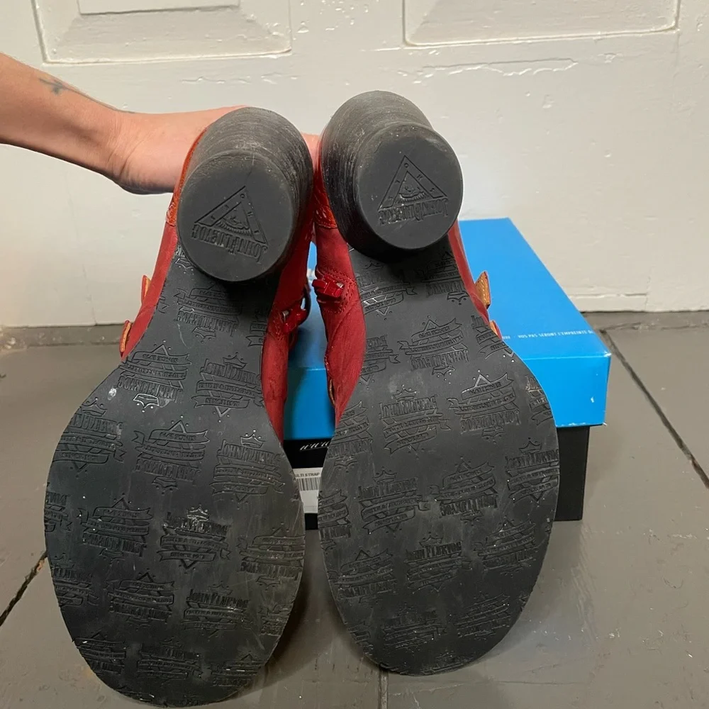 John Fluevog Red Boots with Buckles - Picture 5 of 6